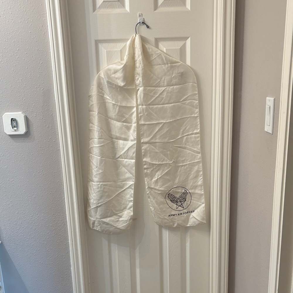 J Peterman 100% silk Cream Scarf with Army Air Force Logo